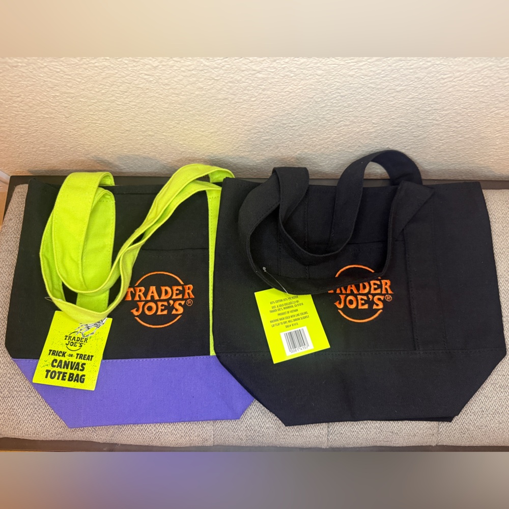Trader Joe's Mini Canvas Tote Bag Set - Black and Purple (2) - Picture 2 of 12